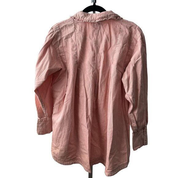 Free People Pink Button-Down Collared Shirt With Ruffled Edges Size S - Picture 2 of 5